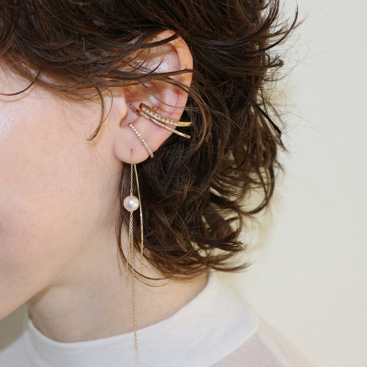 Hirotaka Chain Ear Threader Pearl Earring
